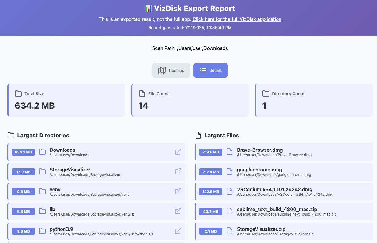 VizDisk export report